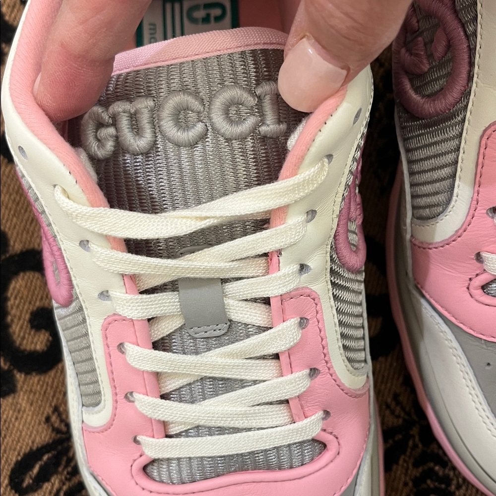 Gucci Pink and Gray Mac 80 Lace-Up Sneakers - Picture 4 of 11